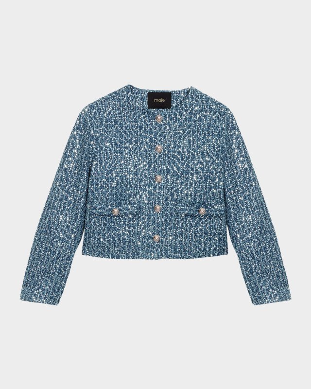 Vatonia Sequined Tweed-Effect Denim Jacket